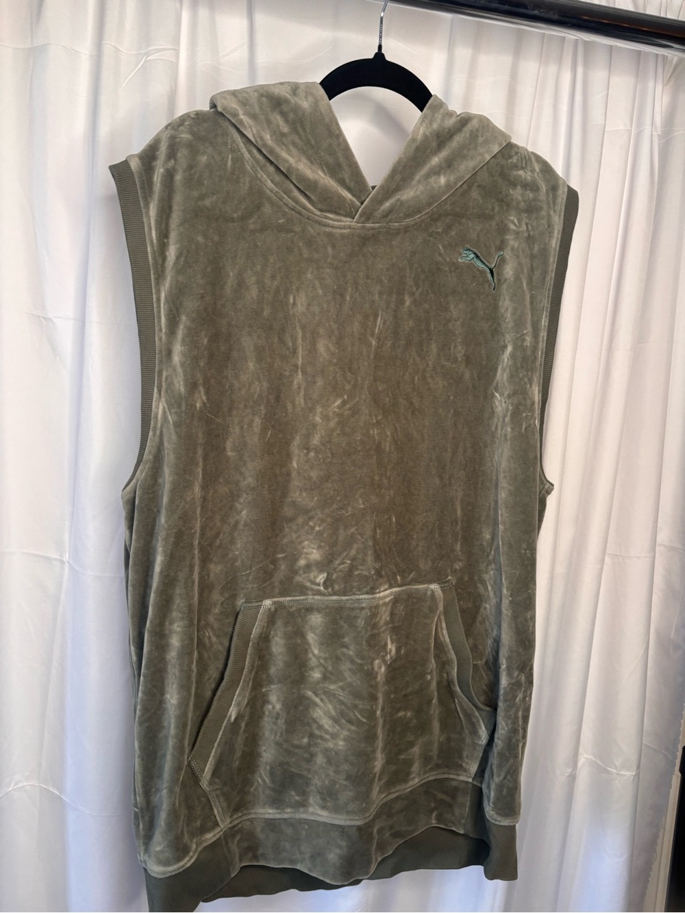 Puma Men’s Olive Green Sleeveless Velour Hoodie